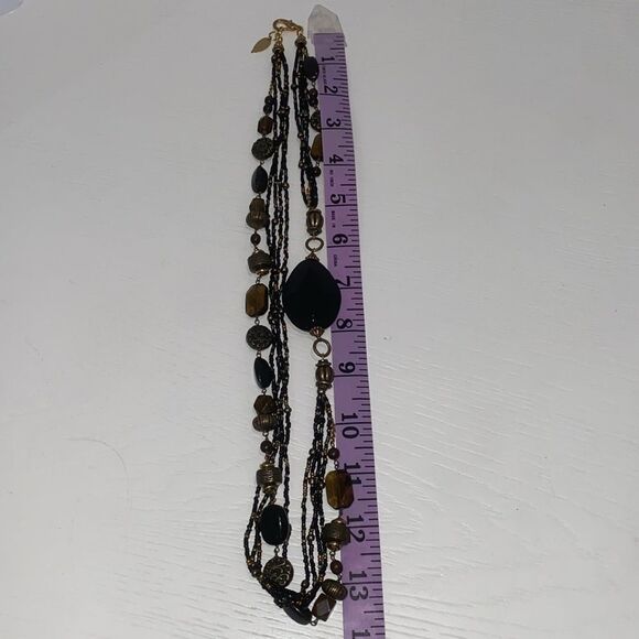 Coldwater Creek 5 Strand Asymmetrical Beaded Necklace In Black And Gold Tone - Picture 5 of 10